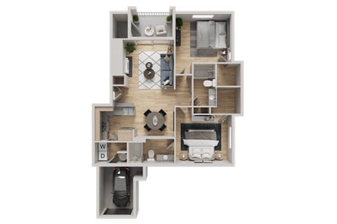 Floor plan for 2 beds, 2 baths, 954 sqft